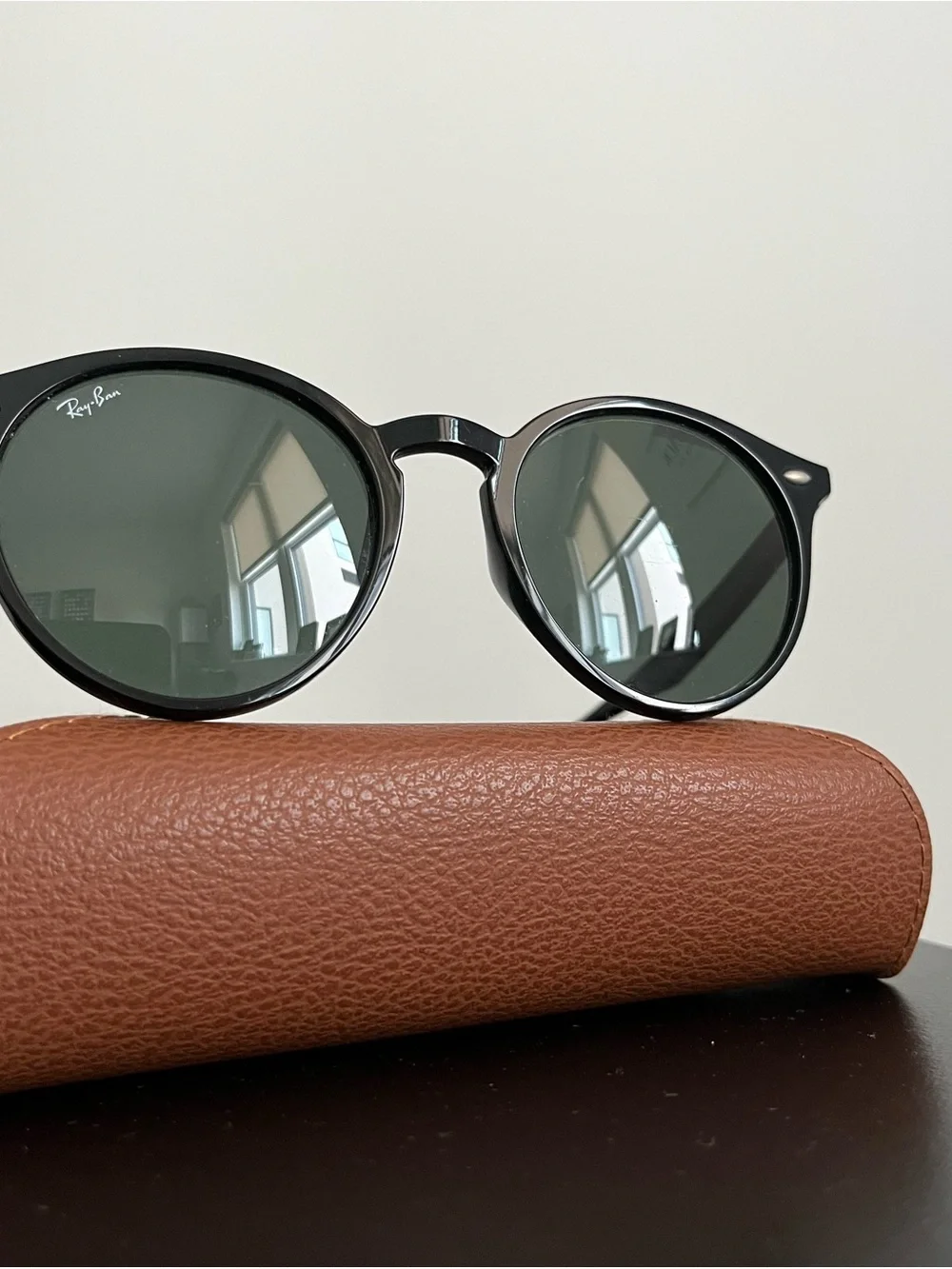 Ray-Ban Black Frame Sunglasses with Dark Green Lenses